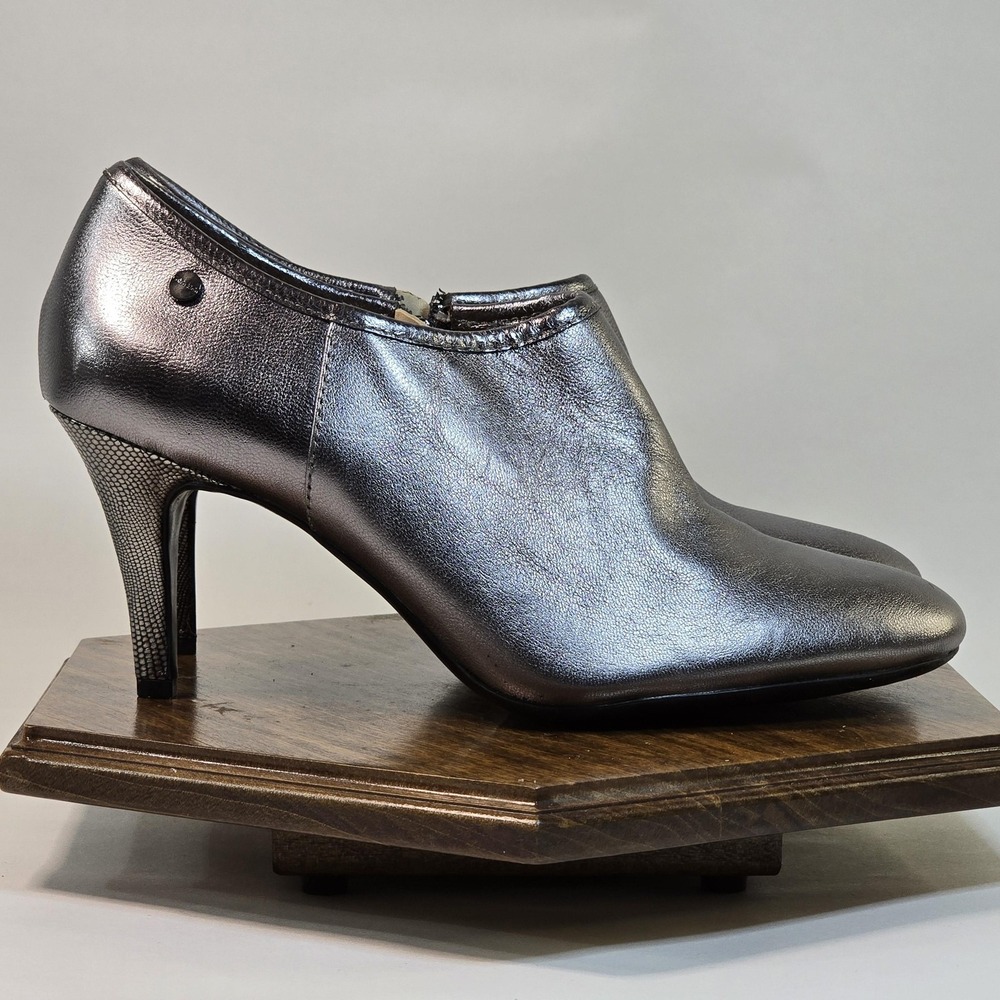 Calvin Klein Shoes Womens Silver Jenny Heeled Booties Metallic Side Zip E7409